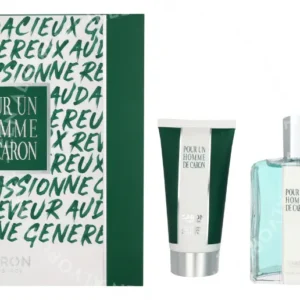 Caron Pour Un Homme De Caron Giftset 210ml Edt Spray 125ml/Shower Gel 75ml/Le Matin Travel Spray 5ml/Le Soir Travel Spray 5ml fles en verpakking