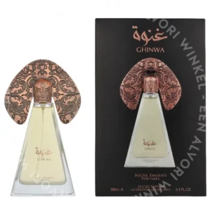 Lattafa Niche Emarati Ghinwa Edp Spray 100ml  fles en verpakking