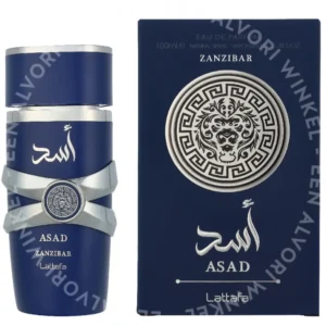 Lattafa Asad Zanzibar Edp Spray 100ml  fles en verpakking