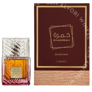 Lattafa Khamrah Dukhan Edp Spray 100ml  fles en verpakking
