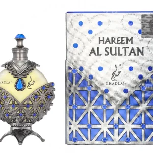 Khadlaj Hareem Al Sultan Antique Silver Perfume Oil 35ml  fles en verpakking