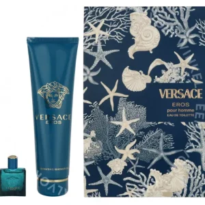 Versace Eros Pour Homme Giftset 255ml Edt Spray 100ml/Bath & Shower Gel 150ml/Edt 5ml fles en verpakking