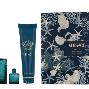 Versace Eros Pour Homme Giftset 255ml Edp Spray 100ml/B&S Gel 150ml/Edp Spray 5ml fles en verpakking