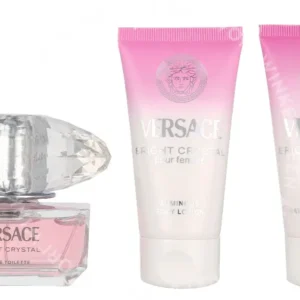 Versace Bright Crystal Giftset 150ml Edt Spray 50ml/Bath & Shower Gel 50ml/Body Lotion 50ml fles