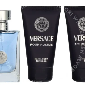 Versace Pour Homme Giftset 150ml Edt Spray 50ml/Aftershave Balm 50ml/Hair & Body Shampoo 50ml fles