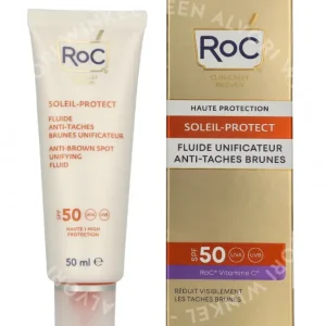 RoC Soleil-Protect Anti-Brown Spot Unifying Fluid SPF50 50ml  fles en verpakking