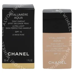 Chanel Vitalumiere Aqua Ultra-Light Makeup SPF15 30ml #22 Beige Rose fles en verpakking