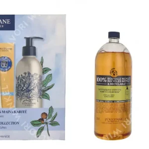 L'Occitane Beautiful Hands Set 575ml Eco Refill Shea Liquid Soap Verbena 500ml/Shea Hand Cream 75ml/Empty Forever Bottle fles en verpakking