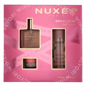 Nuxe Pink Fever Giftset 165ml Huile Prodigieuse Florale 50ml/Micellar Water 100ml/Lip Balm 15g verpakking