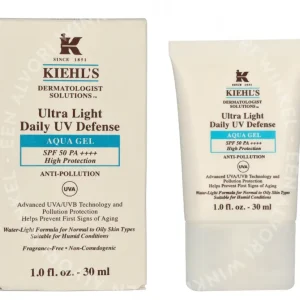 Kiehl's D.S. Ultra Light Daily UV Defense Aqua Gel SPF50 30ml  fles en verpakking