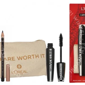 L'Oreal I Am Worth It Red Set 15ml Mascara 9ml/Black pencil 1.2ml/Satin Lipstick Red Passion 297 4.8 gr fles en verpakking