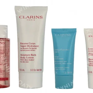 Clarins Head-To-Toe Moisturizing Essentials Set 228ml Lotion 100ml/ Cream 30ml/Cleanser 50ml/Balm 15ml/Cream 30ml/Gel 3ml/Bag fles