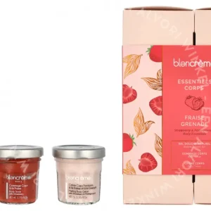 Blancreme Body Essentials Trio Set 155ml Shower Gel 75ml/Body Scrub 40ml/Body Cream 40ml - Strawberry & Pomegranate fles en verpakking