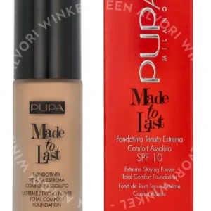 Pupa Made To Last Total Comfort Foundation SPF10 30ml #050 Beige Sand fles en verpakking