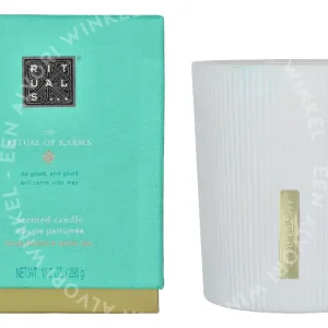 Rituals Karma Scented Candle 290g Holy Lotus & Organic White Tea fles en verpakking