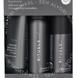 Rituals Homme Trial Set 170ml Shower Foam 50ml/24h Anti-Perspirant Spray 50ml/Charcoal Face Scrub 70ml verpakking