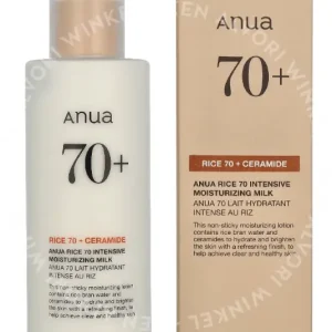 Anua Rice 70 + Ceramide Moisturizing Milk 150ml  fles en verpakking