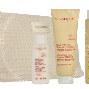 Clarins Age-Defying & Firming Essentials Set 375ml Pouch/Cleanser 125ml/Lotion 200ml/Milk 50ml fles