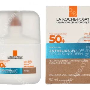 LRP Anthelios UVAIR Serum Sunscreen SPF50+ 50ml Medium Natural fles en verpakking