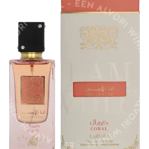 Lattafa Ana Abiyedh Coral Edp Spray 60ml  fles en verpakking