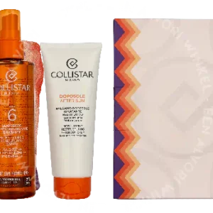 Collistar Sun Giftset 300ml Super Tanning Dry Oil Spf6 200ml/After-Sun Balm 100ml/Pouch fles en verpakking