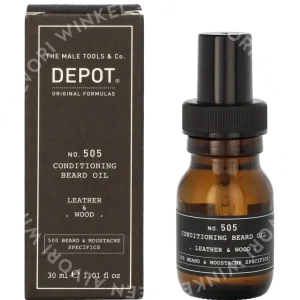 Depot No. 505 Conditioning Beard Oil 30ml Leather & Wood fles en verpakking