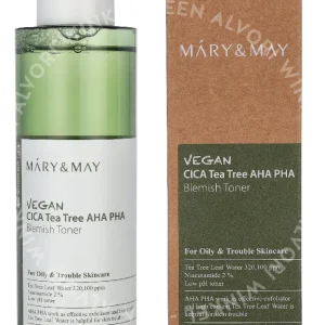 Mary & May Vegan CICA Teatree AHA PHA Blemish Toner 200ml  fles en verpakking